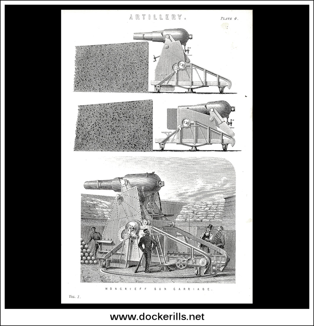 Artillery. Moncrieff Gun Carriage. Antique Print, Lithograph c. 1875.