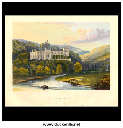 Arundel Castle, Near Arundel, Sussex, England. Antique Print, Chromoxylograph 1880.