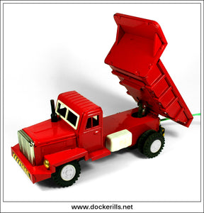 Dump Truck (Euclid). Vintage 1960's Tin Plate Battery Operated Toy,  Asahi/Swallow Toys, Japan.