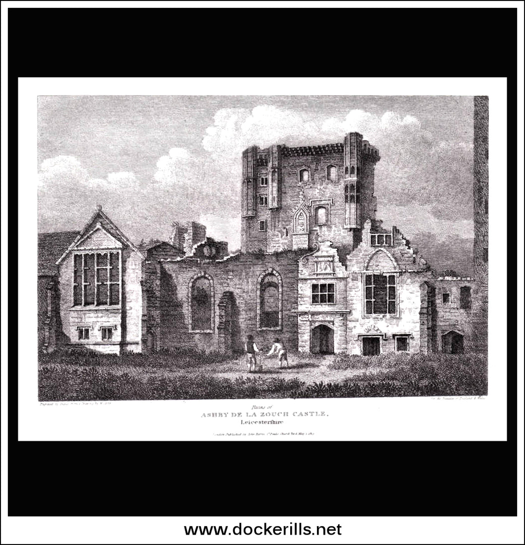 Ashby De La Zouch Castle, Leicestershire, England. Antique Print, Copper Plate Engraving 1813.