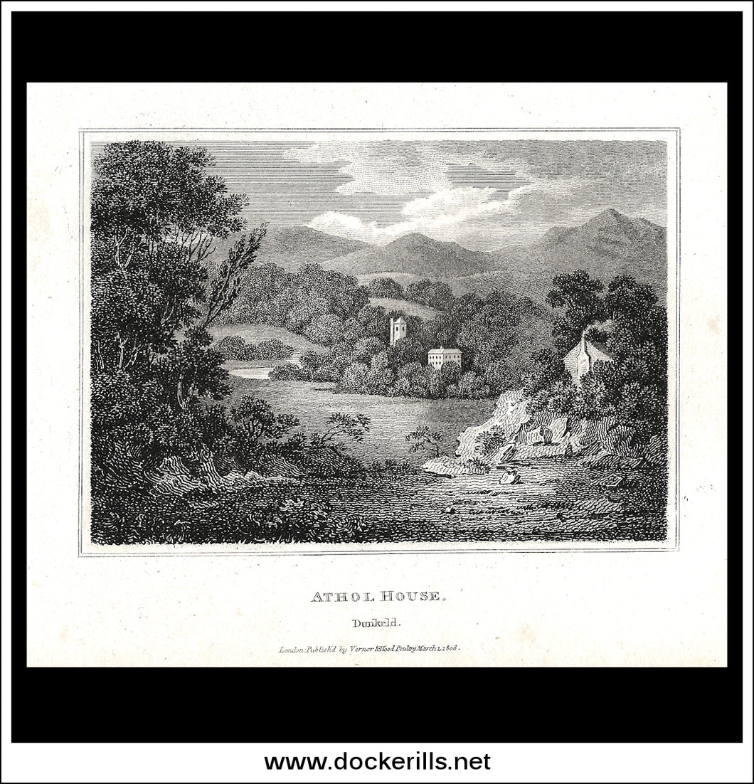 Athol House, Perthshire, Scotland. Antique Print, Copper Plate Engraving 1806.