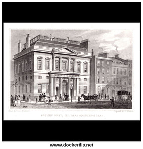 Auction Mart, St. Bartholomew's Lane, London, Middlesex. Antique Print, Steel Engraving 1829.