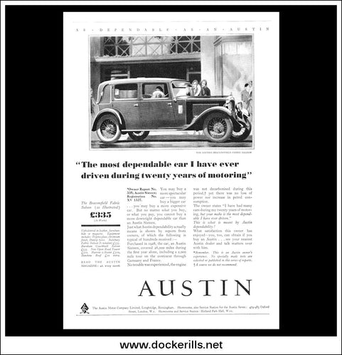 Original advert for the Austin 16 Sixteen Beaconsfield Fabric Saloon