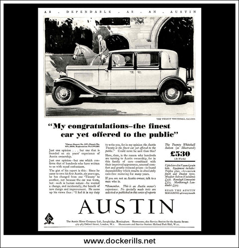 Austin Twenty Whitehall Saloon Original Vintage Advert 