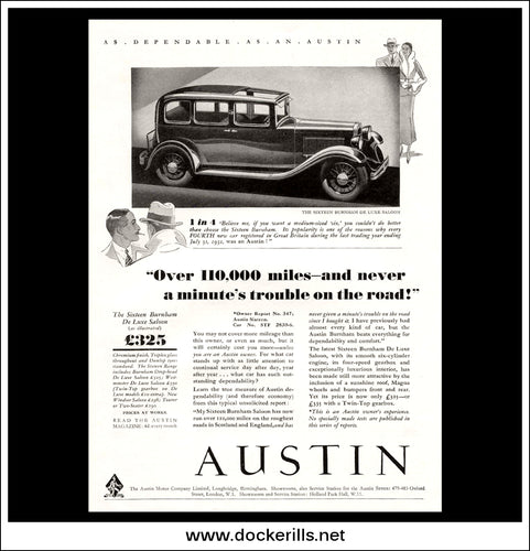 Original advert for the Austin '16' Sixteen Burnham De Luxe Saloon 