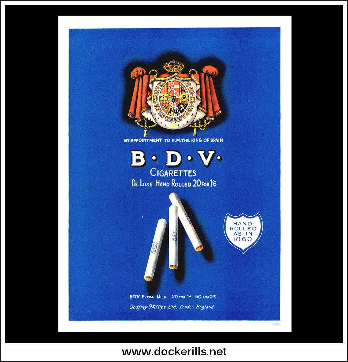 B.D.V. Cigarettes. Original Vintage Advert From January 30th, 1924. –  Dockerills