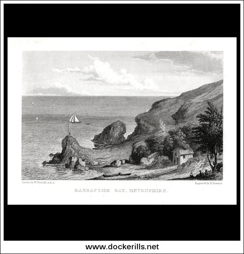 Babbacombe Bay, Devonshire, England. Antique Print, Steel Engraving c. 1840.