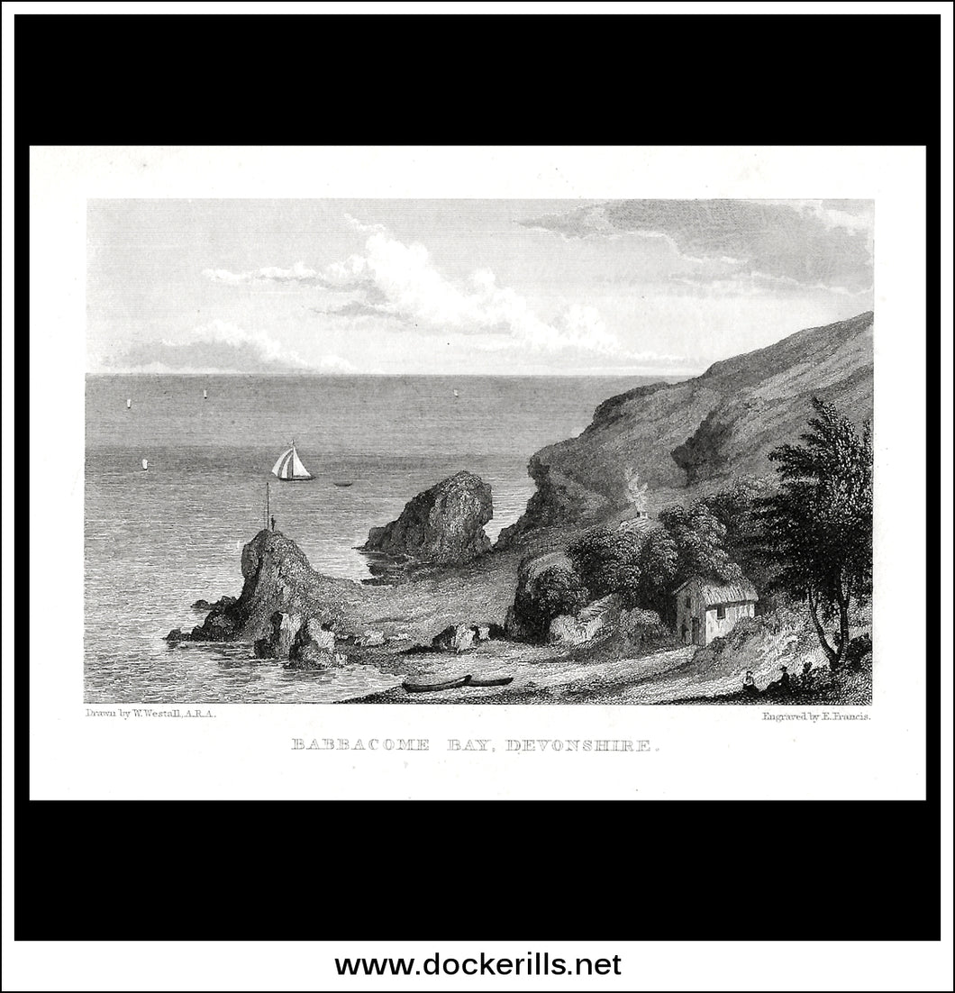Babbacombe Bay, Devonshire, England. Antique Print, Steel Engraving c. 1840.