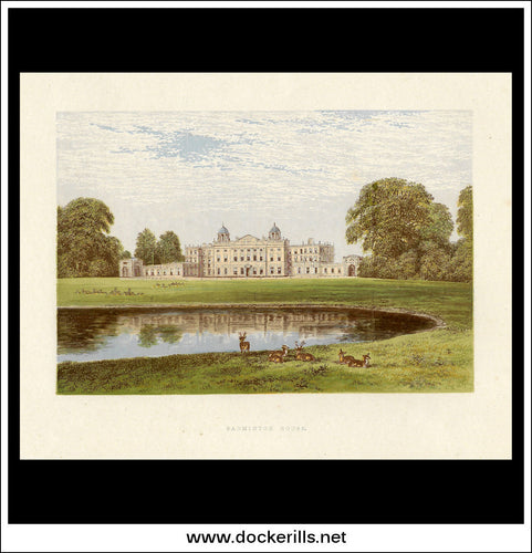 Badminton House, Near Tetbury, Gloucestershire, England. Antique Print, Chromoxylograph 1880.