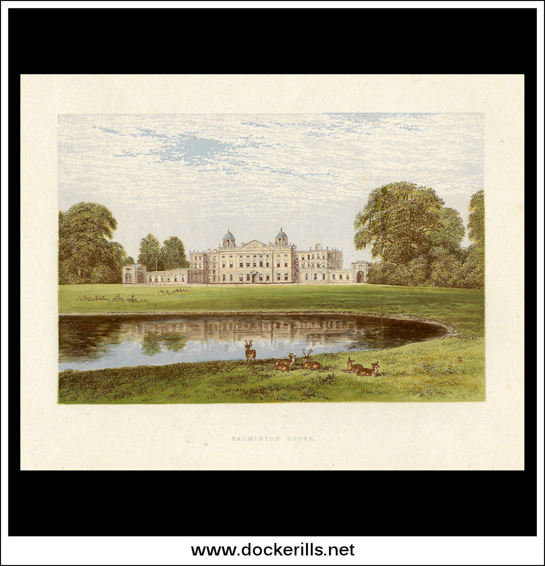 Badminton House, Near Tetbury, Gloucestershire, England. Antique Print, Chromoxylograph 1880.