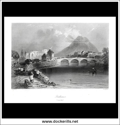 Ballina, Co. Mayo, Ireland. Antique Print, Steel Engraving c. 1840.