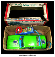 Ford Maverick. Vintage Tin Plate Battery Operated Toy, Bandai, Japan. Original Box.