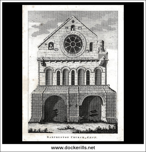 Barfreston Church, Kent, England. Antique Print, Copper Plate Engraving 1786.