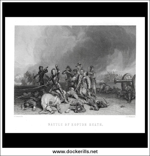 Battle Of Hopton Heath, English Civil War. Antique Print, Steel Engraving c. 1870.