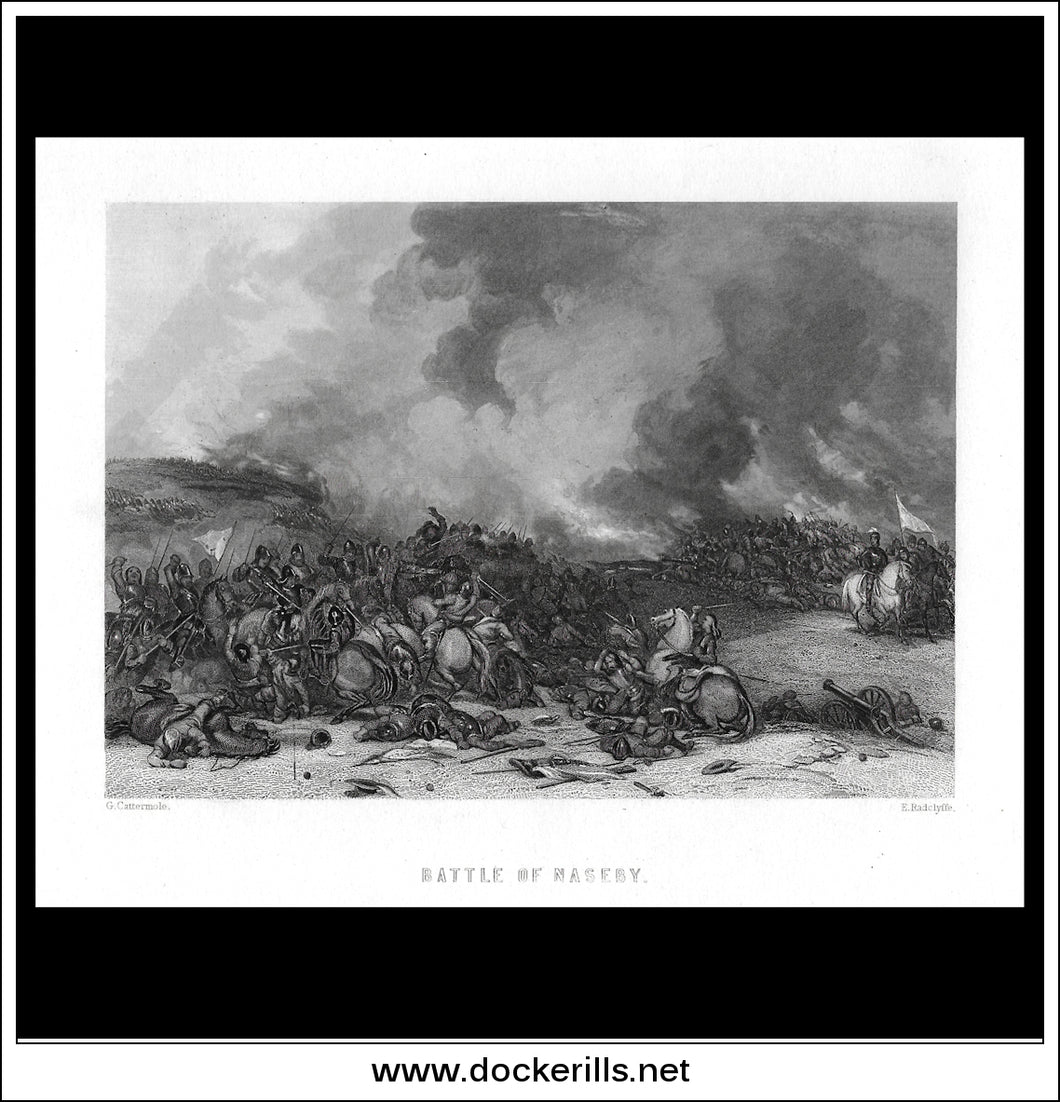 Battle Of Naseby, English Civil War. Antique Print, Steel Engraving c. 1870.