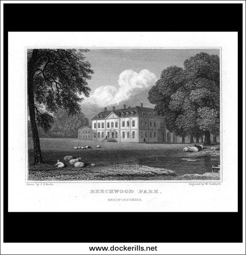 Beechwood Park, Hertfordshire, England. Antique Print, Steel Engraving c. 1830.
