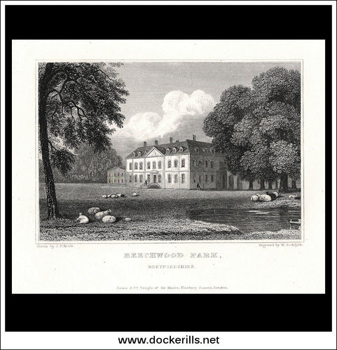 Beechwood Park, Hertfordshire, England. Antique Print, Steel Engraving 1847.