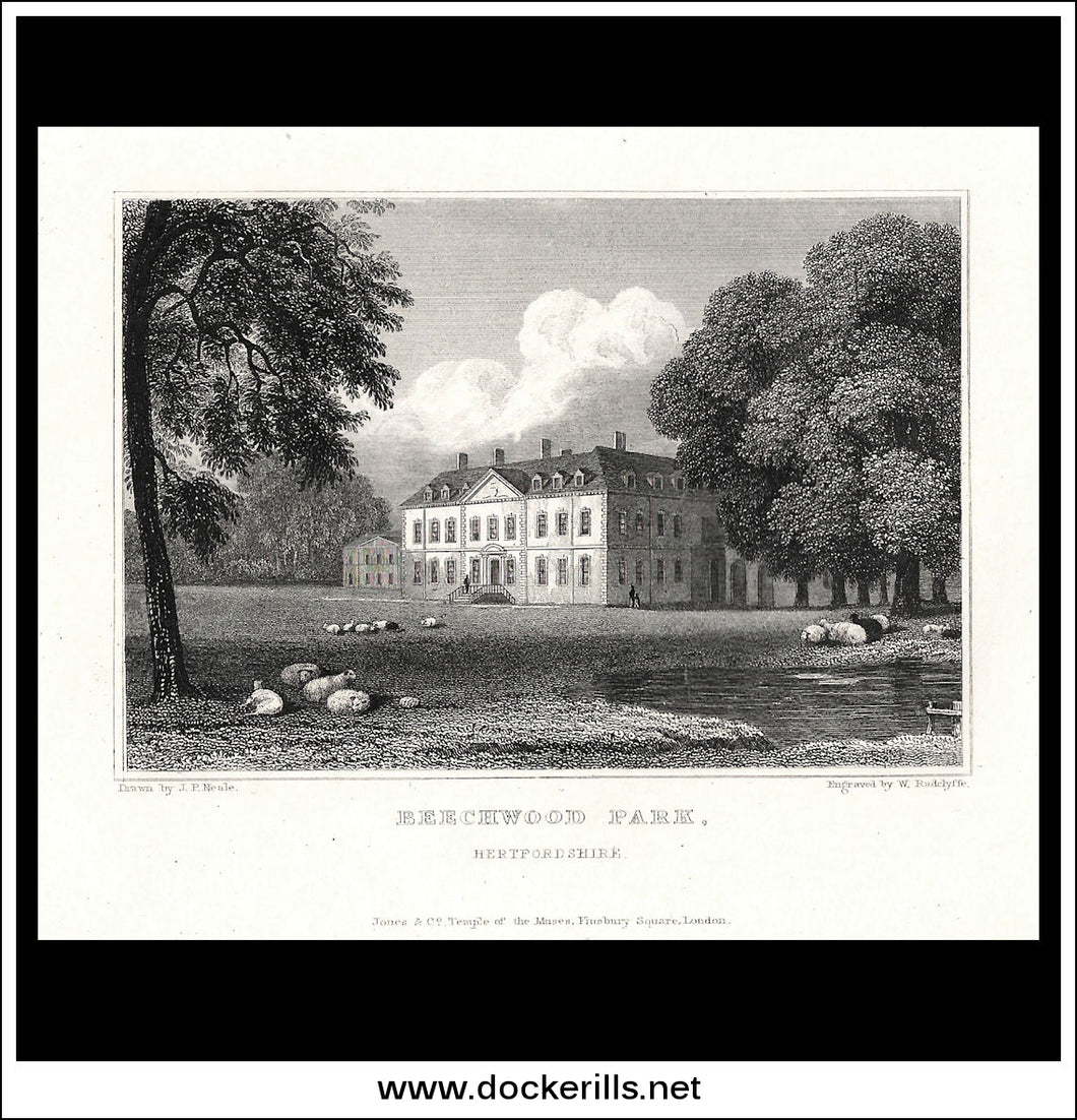 Beechwood Park, Hertfordshire, England. Antique Print, Steel Engraving 1847.