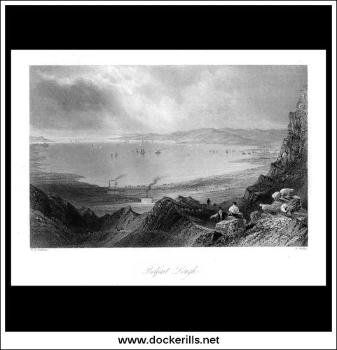 Belfast Lough, Co. Down/Antrim, Northern Ireland. Antique Print, Steel Engraving c. 1840.