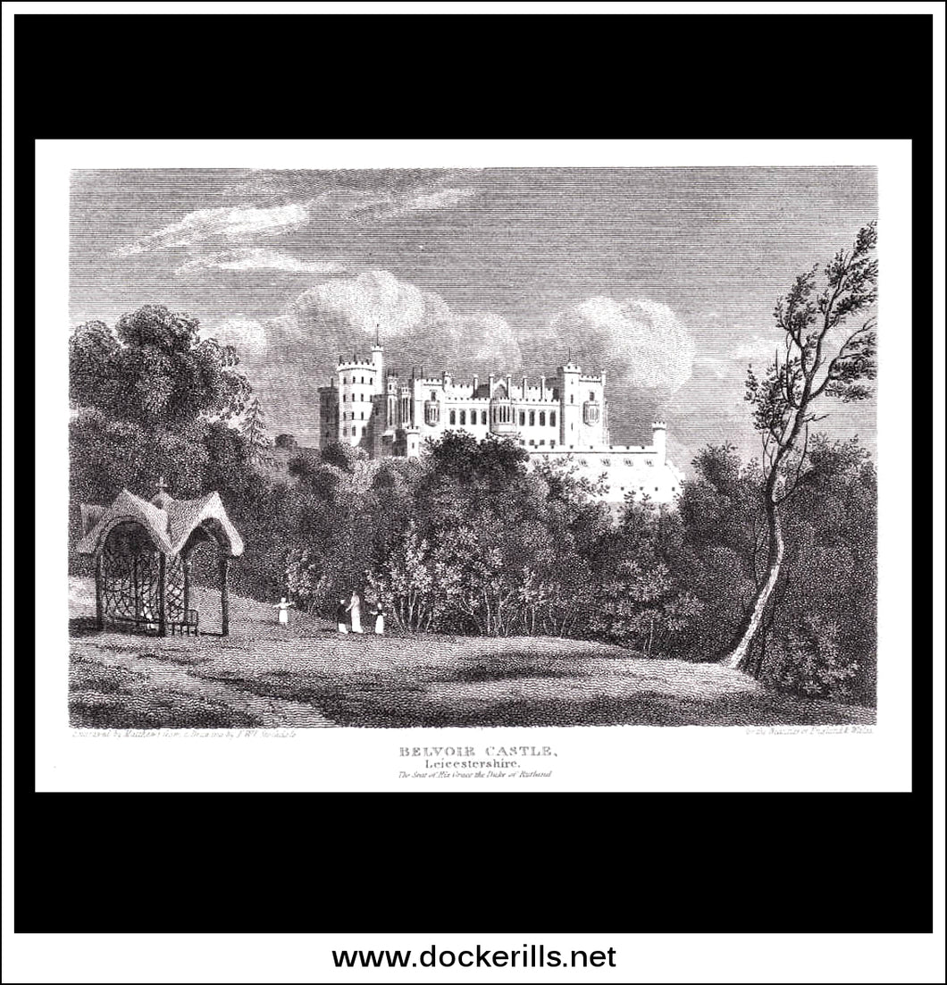 Belvoir Castle, Leicestershire, England. Antique Print, Copper Plate Engraving 1815.