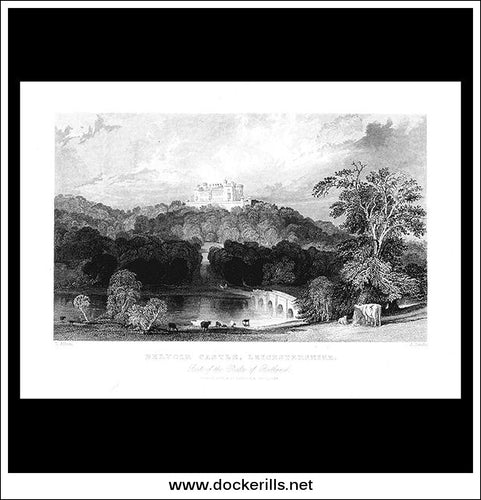 Belvoir Castle, Leicestershire, England. Antique Print, Steel Engraving 1844.