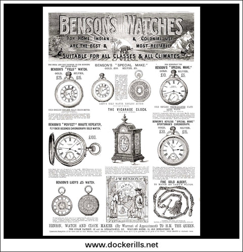 Benson's Watches. Original Vintage Advert From December 15th, 1883.