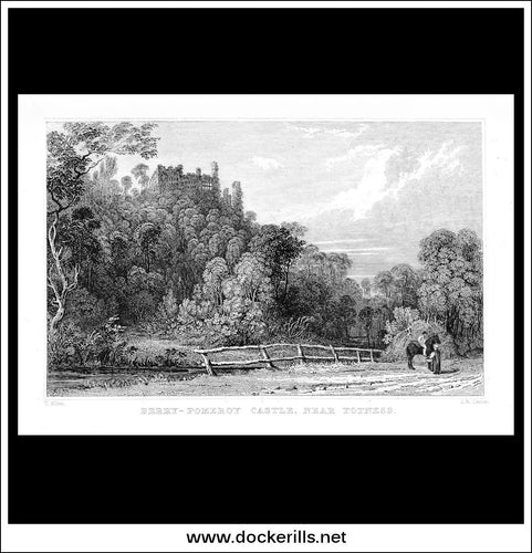 Berry-Pomeroy Castle, Near Totnes, Devonshire, England. Antique Print, Steel Engraving c. 1830.