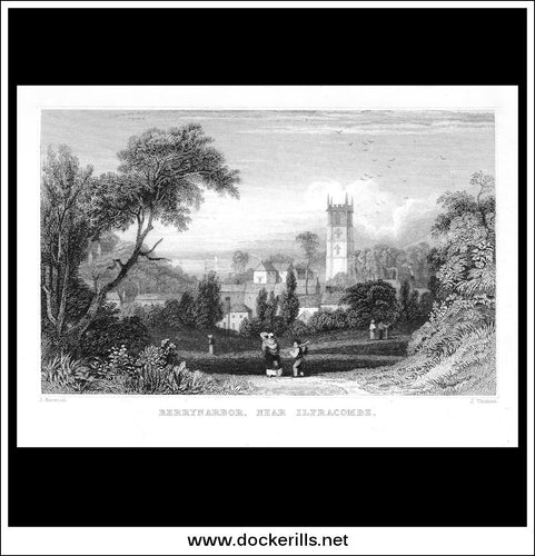 Berrynarbor, Near Ilfracombe, Devonshire, England. Antique Print, Steel Engraving c. 1830.