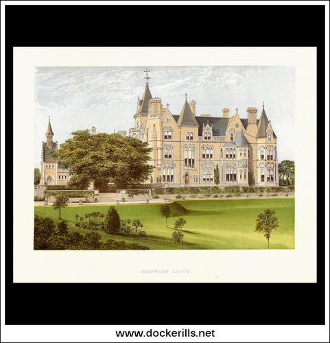 Bestwood Lodge, Near Nottingham, Nottinghamshire, England. Antique Print, Chromoxylograph 1880.