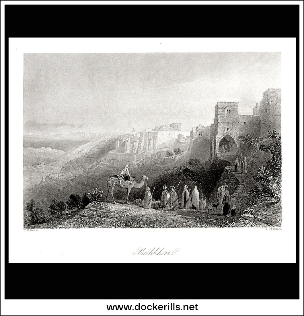 Bethlehem, Israel. Antique Print, Steel Engraving 1847.