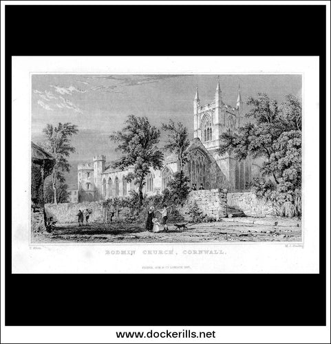Bodmin Church, Cornwall, England. Antique Print, Steel Engraving c. 1830.
