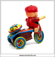 Boy On Tricycle, Vintage Tin Plate Clockwork / Wind-Up Novelty Toy, Japan 2.