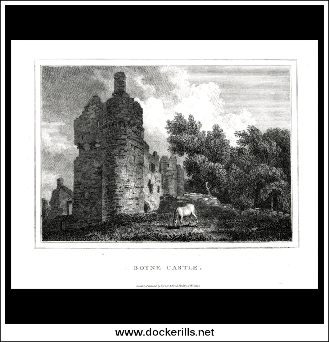 Boyne Castle, Aberdeenshire, Scotland. Antique Print, Copper Plate Engraving 1805.