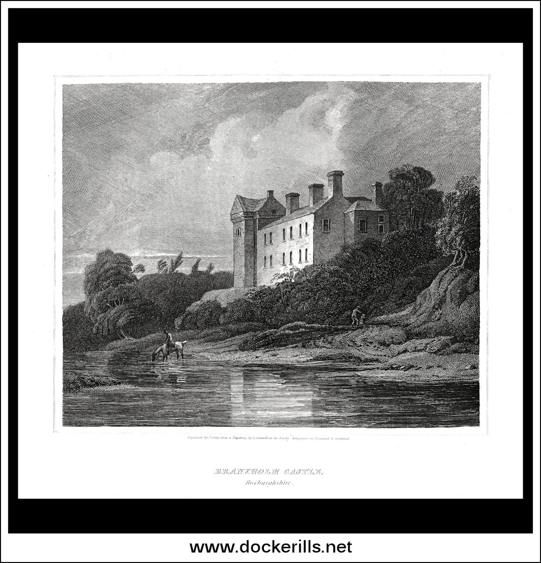 Branxholm Castle, Roxburghshire, Scotland. Antique Print, Copper Plate Engraving 1814
