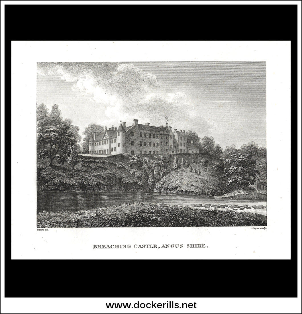 Breaching Castle, Angushire, Scotland. Antique Print, Copper Plate Engraving 1806.