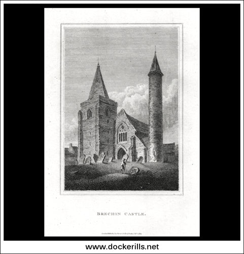 Brechin Castle, Angushire, Scotland. Antique Print, Copper Plate Engraving 1805.