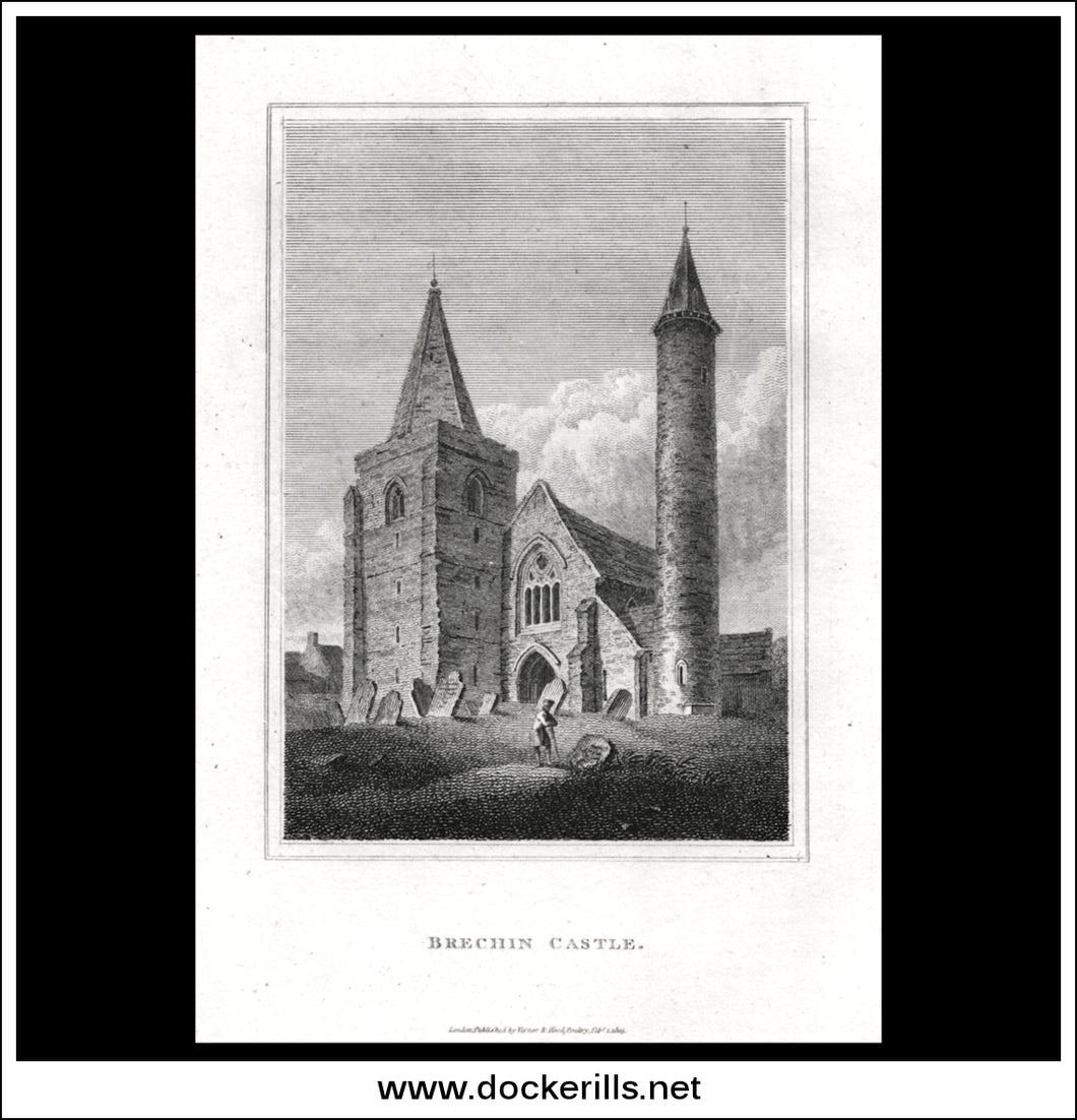 Brechin Castle, Angushire, Scotland. Antique Print, Copper Plate Engraving 1805.