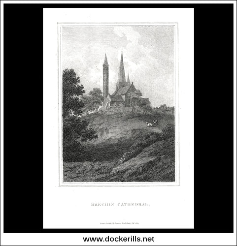 Brechin Cathedral, Angushire, Scotland. Antique Print, Copper Plate Engraving 1805.