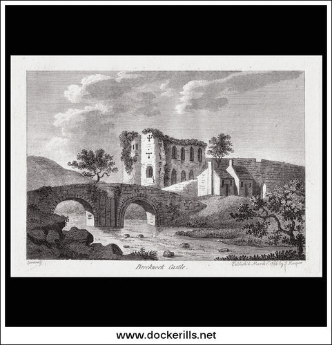 Brecknock Castle, Breconshire, Wales. Antique Print, Copper Plate Engraving 1786.
