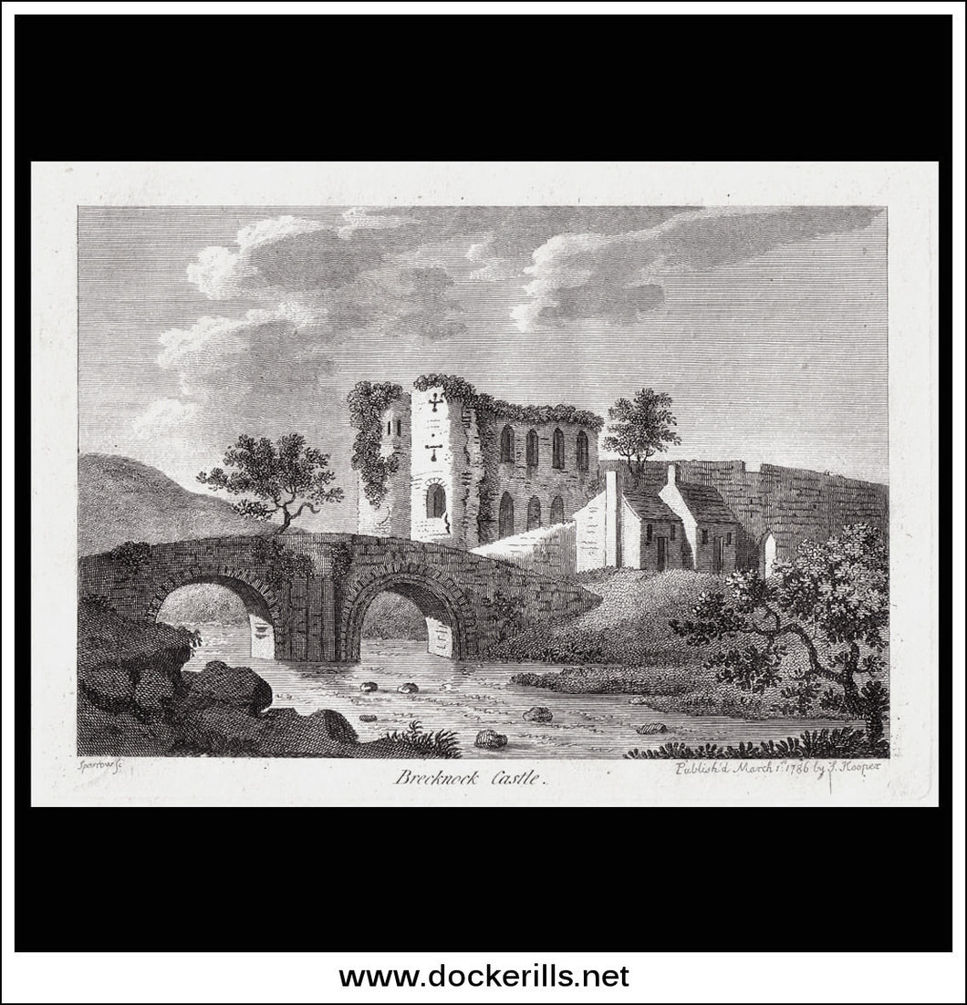 Brecknock Castle, Breconshire, Wales. Antique Print, Copper Plate Engraving 1786.