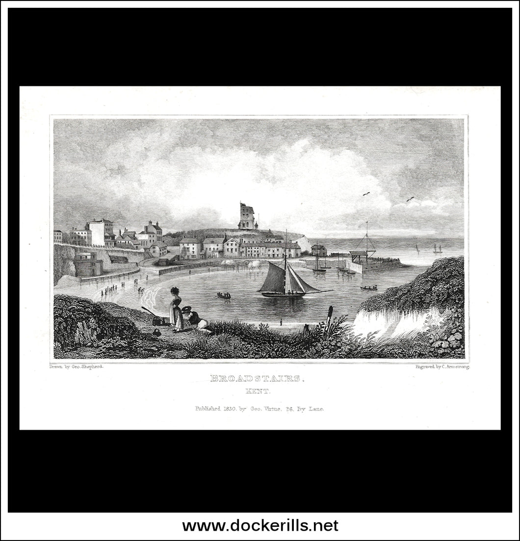 Broadstairs, Kent, England. Antique Print, Steel Engraving 1830.