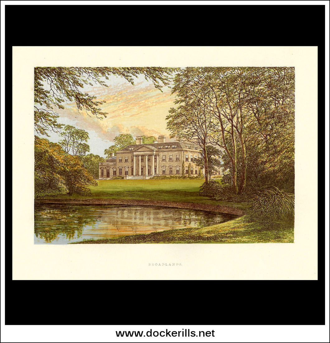 Broadlands, Near Romsey, Hampshire, England. Antique Print, Chromoxylograph 1880.
