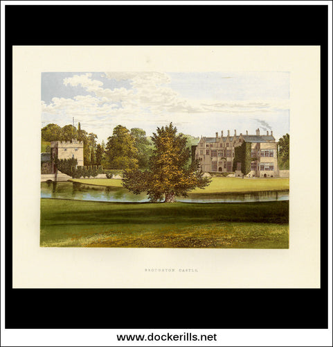 Broughton Castle, Near Banbury, Oxfordshire, England. Antique Print, Chromoxylograph 1880.