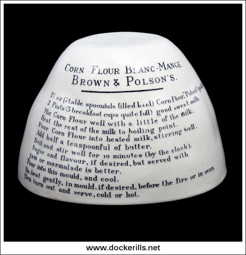 Vintage Brown & Polson's Corn Flour Blanc-Mange Advertising Mould. Blancmange Mould With Recipe.