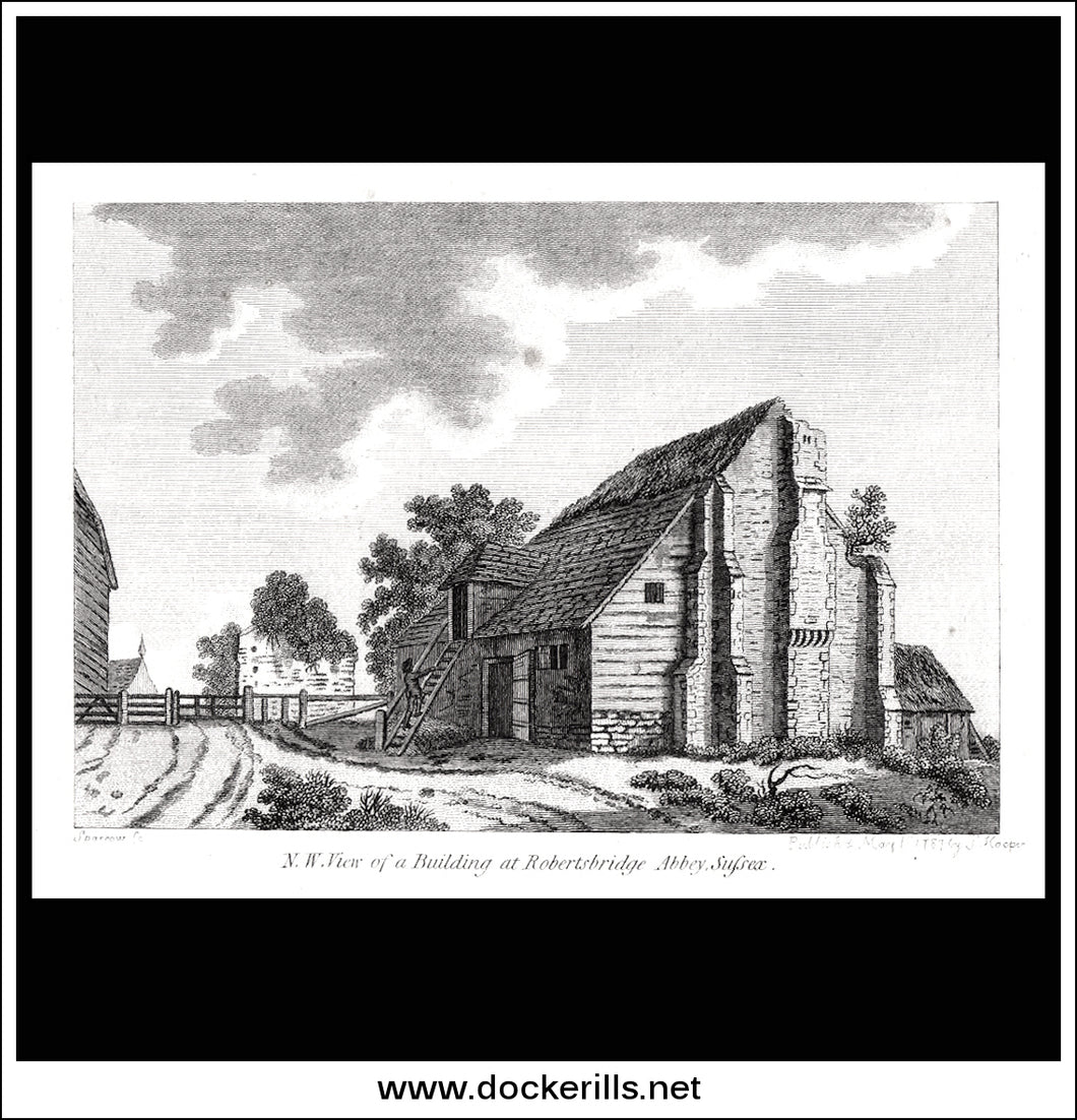 N.W. View Of A Building At Robertsbridge Abbey, Sussex, England. Antique Print, Copper Plate Engraving 1787.