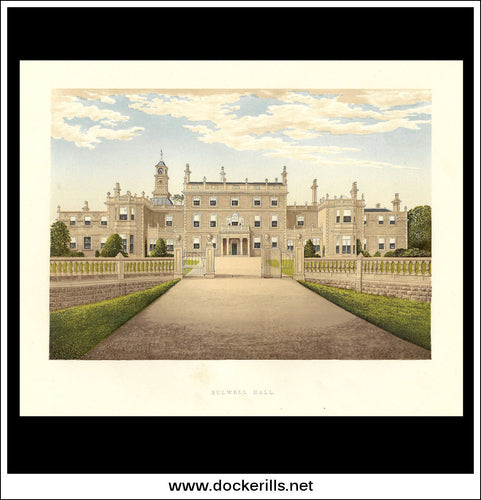 Bulwell Hall, Near Bulwell, Nottinghamshire, England. Antique Print, Chromoxylograph 1880.