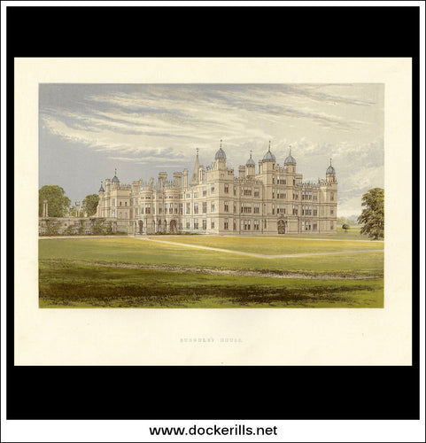Burghley House, Near Stamford, Lincolnshire, England. Antique Print, Chromoxylograph 1880.