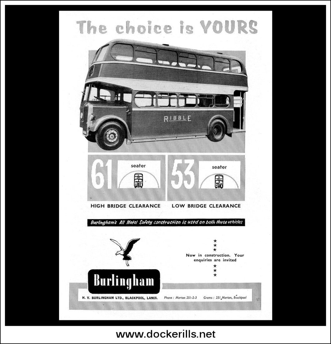 Burlingham Double-Decker Bus. Original Vintage Advert From June, 1955.