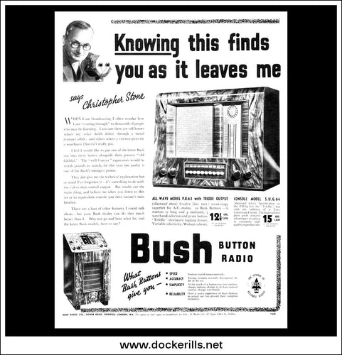 Bush Radio Ltd., Button Radio. Original Vintage Advert From July 8th, 1939.
