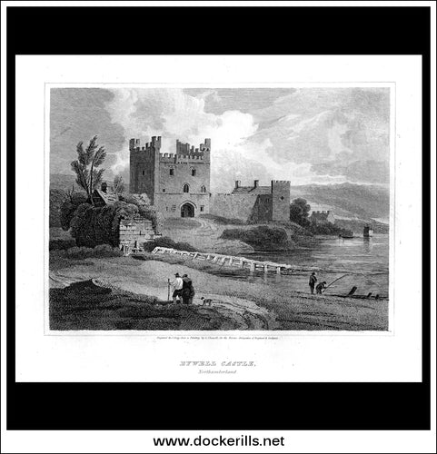 Bywell Castle, Northumberland, England. Antique Print, Copper Plate Engraving 1814